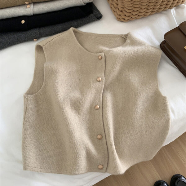 Women Cardigan Korean Elegant Knitted Sleeveless - Image 3