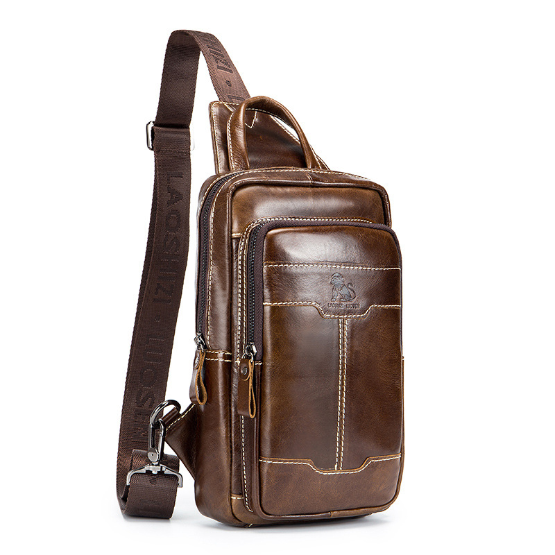 men's Genuine oil Leather chest bag - Image 3