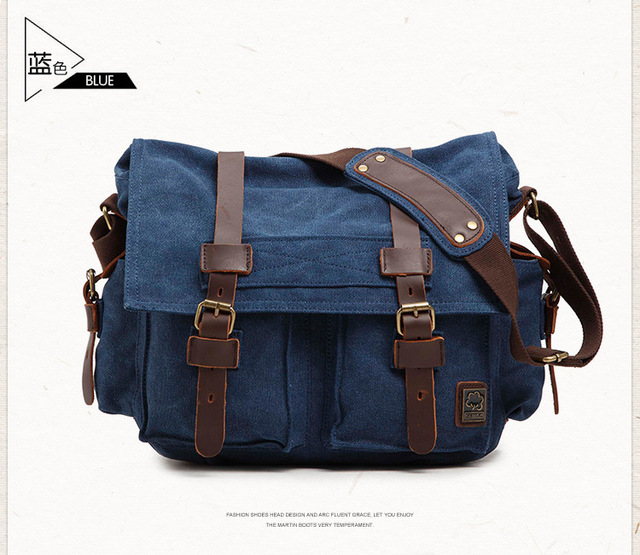 Men's Women's Messenger Cotton Canvas Leather Crossbody Bags - Image 3