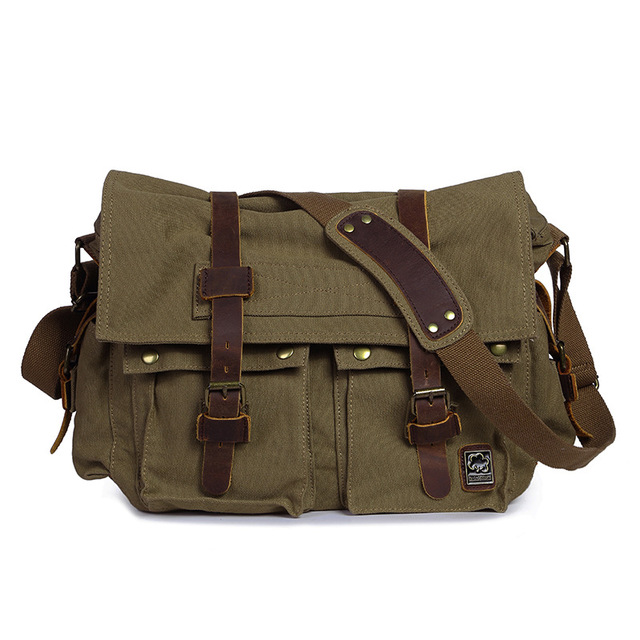 Men's Women's Messenger Cotton Canvas Leather Crossbody Bags - Image 4