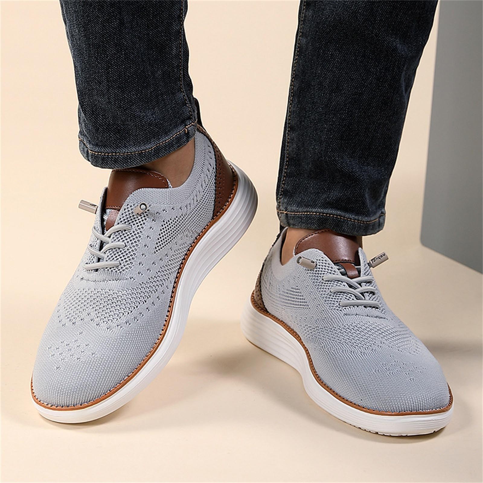 Men's Breathable Mesh Leather Patchwork Sports Shoes