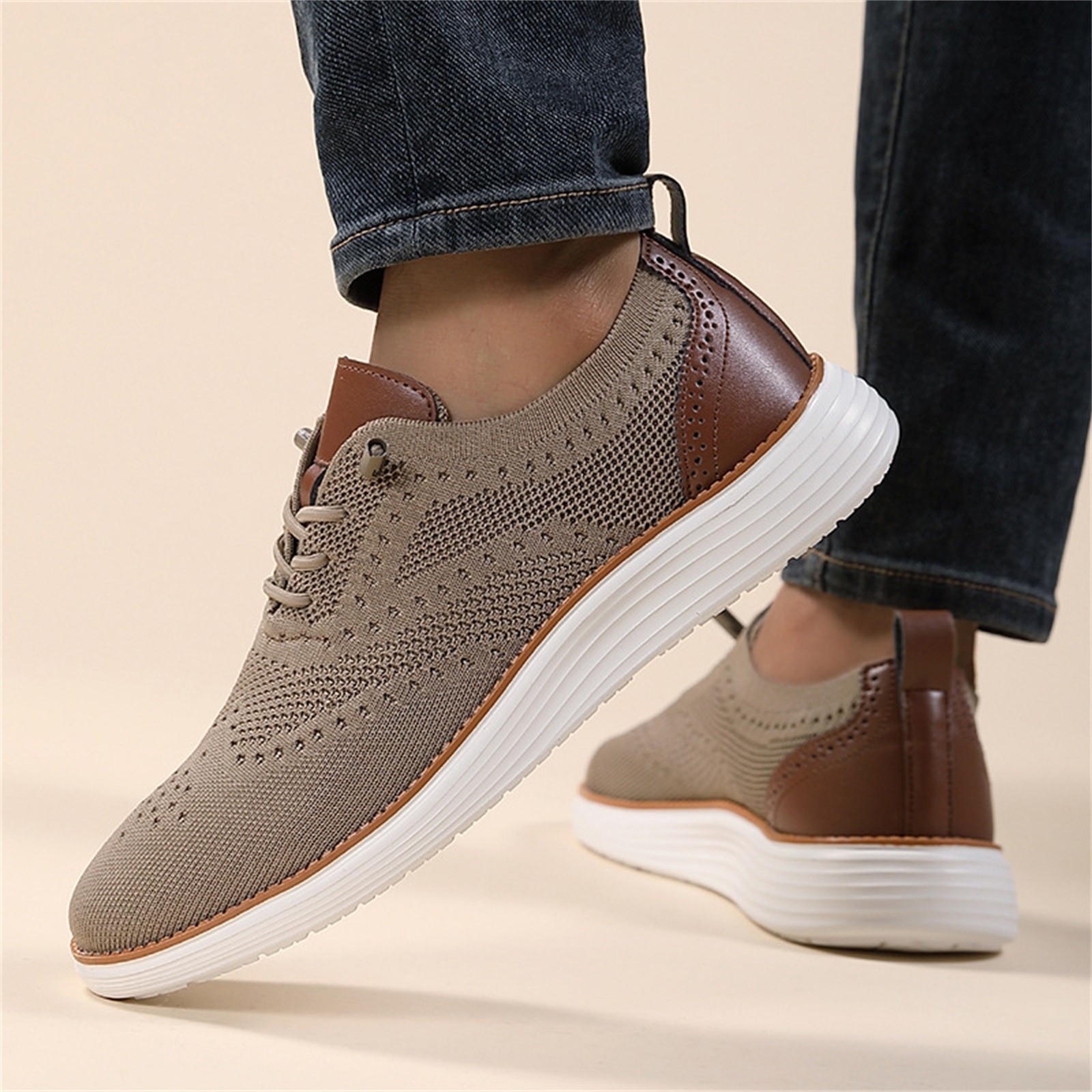 Men's Breathable Mesh Leather Patchwork Sports Shoes - Image 4