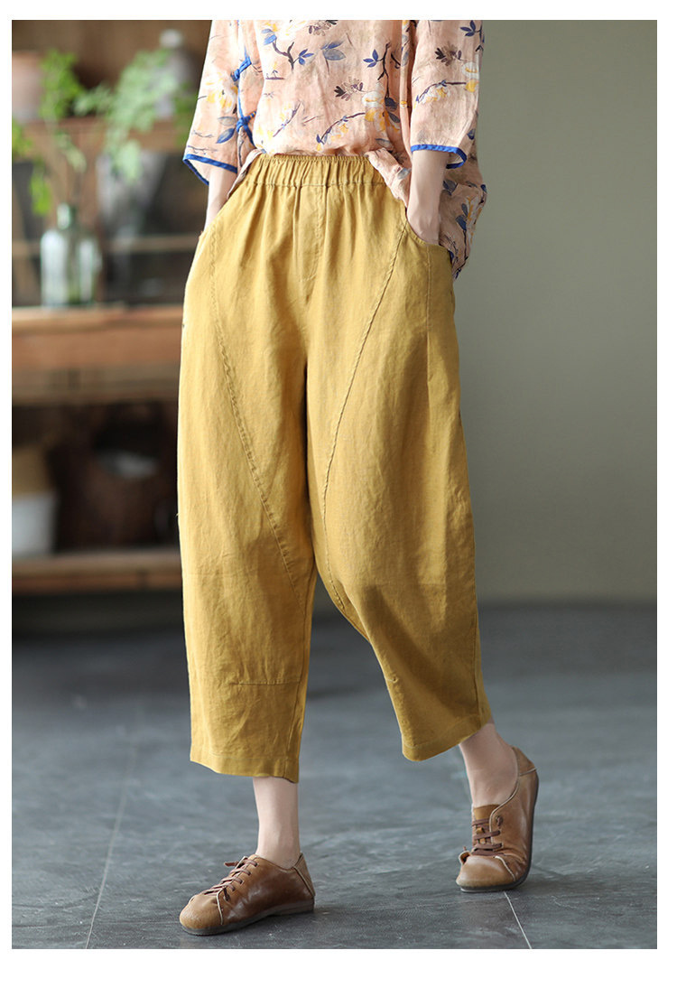 Natural Elastic Waist Casual Patchwork Harem Long Pants