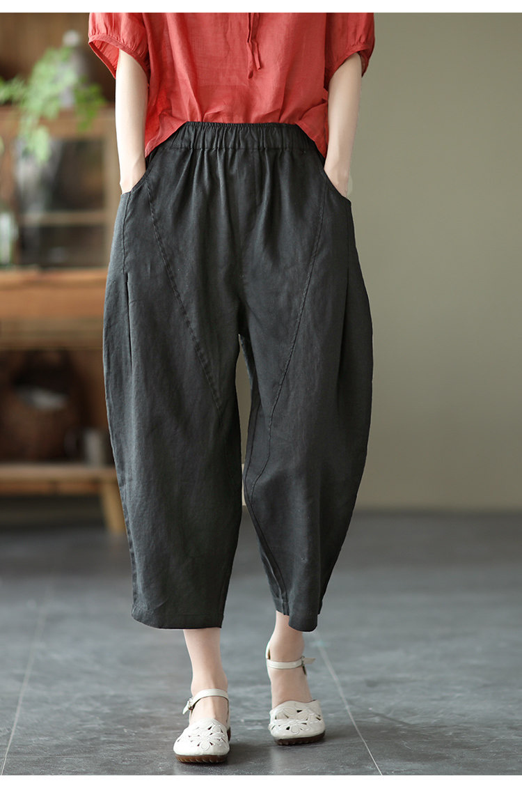 Natural Elastic Waist Casual Patchwork Harem Long Pants - Image 3