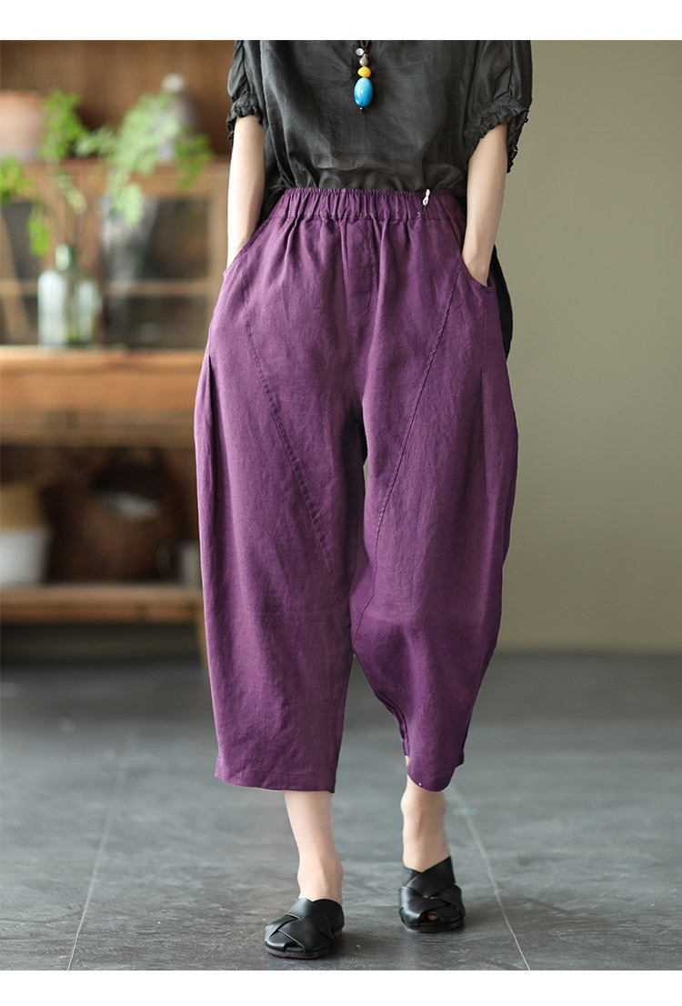 Natural Elastic Waist Casual Patchwork Harem Long Pants - Image 4